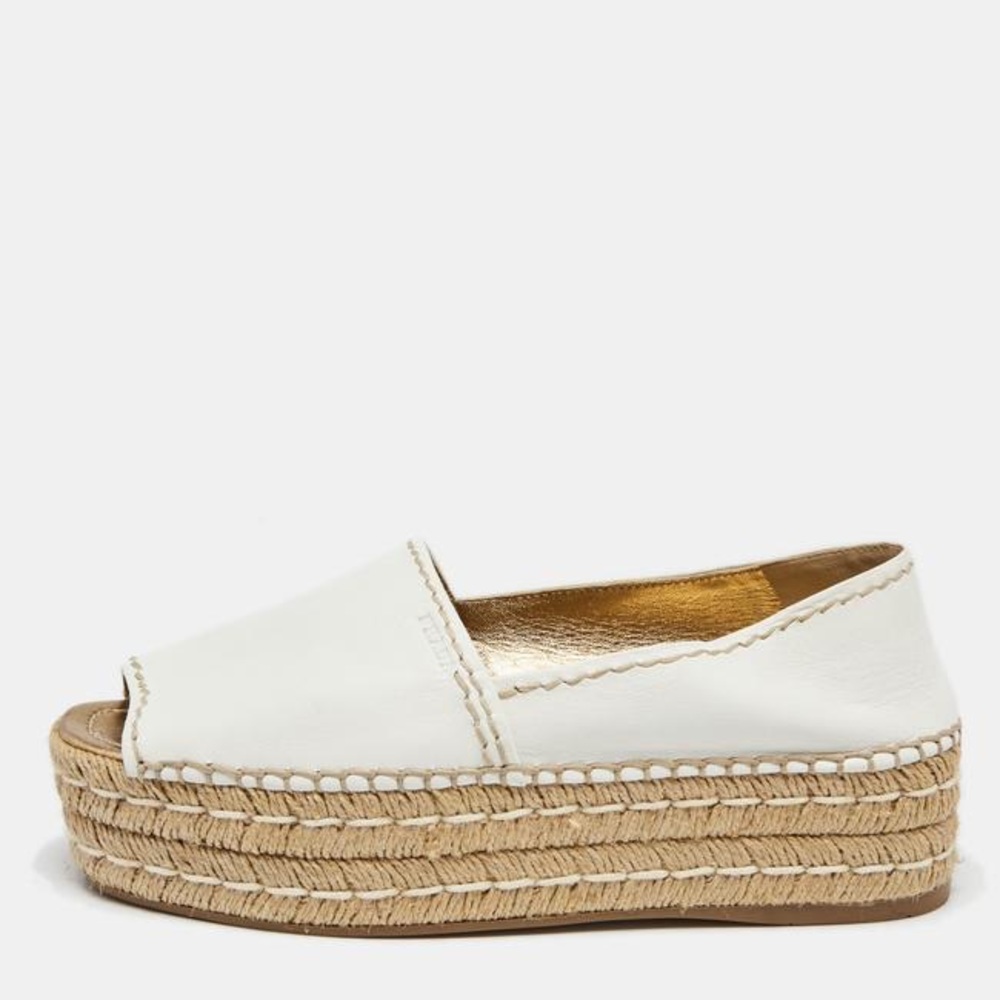 Prada Espadrille Sandals Platform White Leather US 5